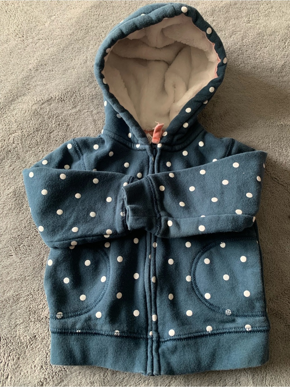 Carter's Polka Dot Sherpa Lined Zip-Up Hoodie Hooded Jacket Blue & White 24
